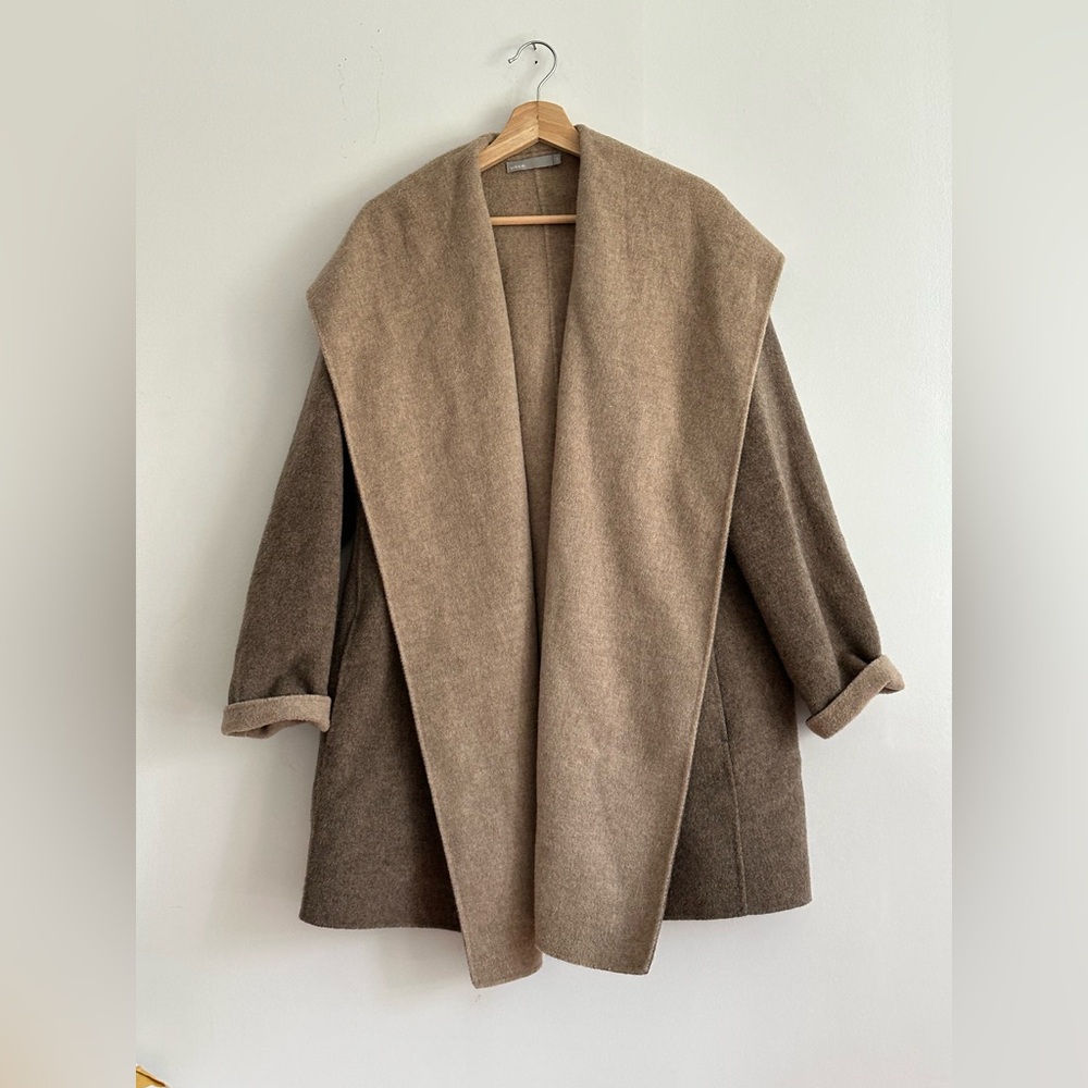 Vince Wool-Cashmere Hooded Wrap Coat